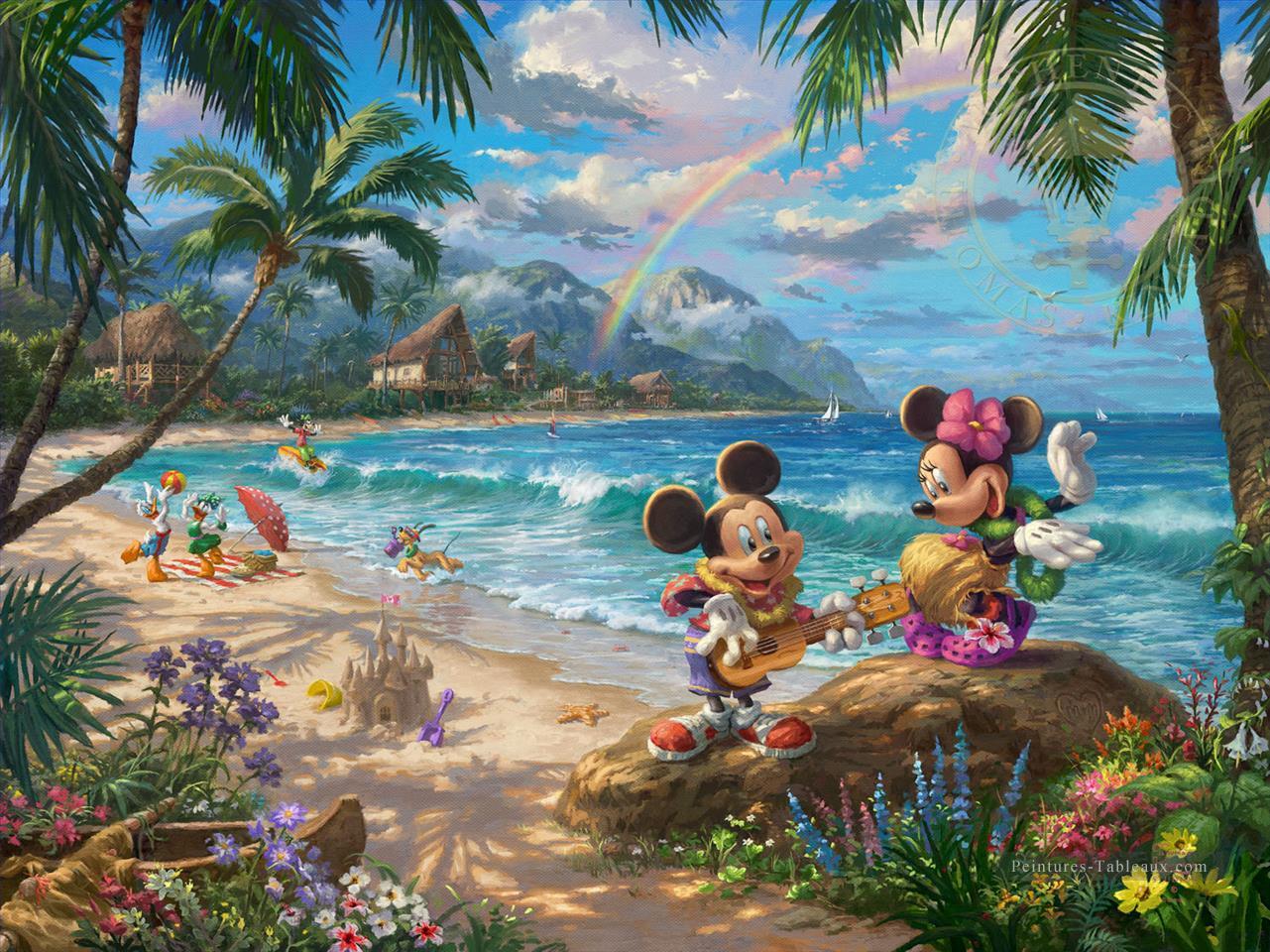 Mickey and Minnie in Hawaii TK Disney Peintures à l'huile